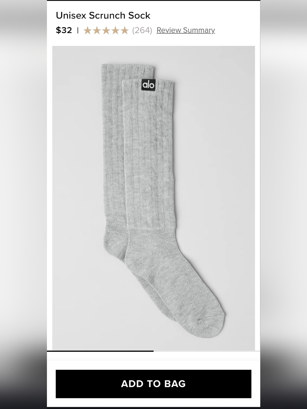 Nwt Alo Yoga Unisex Scrunch Socks Heather Grey
